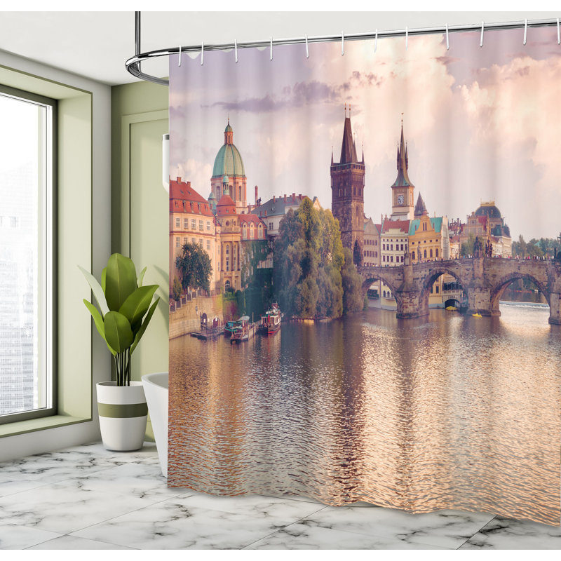 Ensemble de rideau de douche prague river et bridge Tamekia, H 84 po x l 69 po