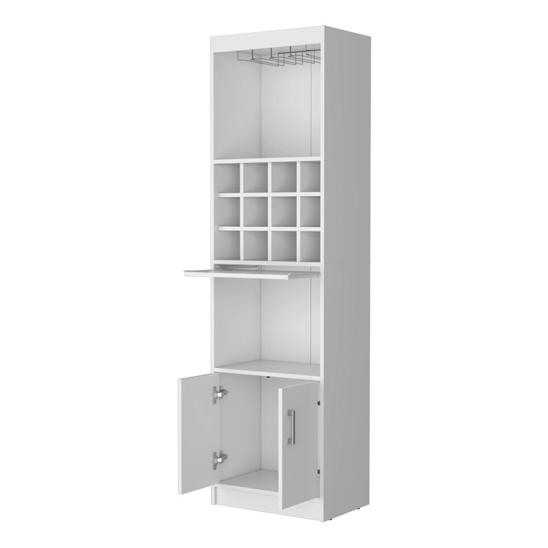 White Bar Cabinet With Wine Storage Space - 71.1" Tall Cabinet, 2 Doors, 15 Shelves For Organizing Drinks 71.1 Inches High, Shelves, Engineered Wood