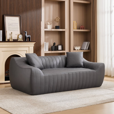 Canapés 2 places compressibles, causeuse deux places en similicuir gris, style moderne pour petits espaces