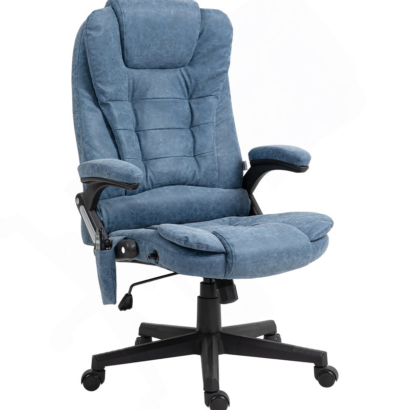 High Back Vibration Massage Office Chair with 6 Vibration Points, Heated Reclining PU Leather Computer Chair with Armrest and Remote, Blue