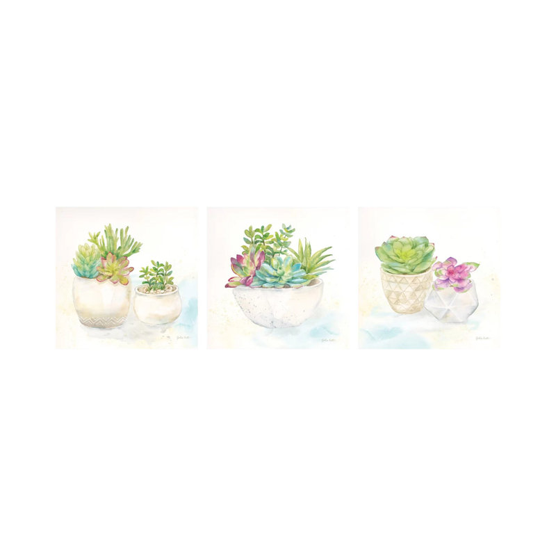 Sweet Succulent Pots Triptych - ensemble d'art mural sur toile - Toile tendue (ensemble de 3)