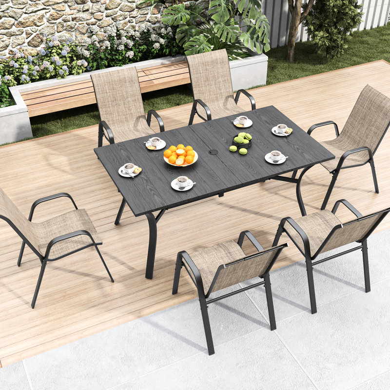 Ensemble de 6 chaises d'extérieur pour le jardin et l'utilisation commerciale, siège ergonomique large, capacité de 350 lb, structure rouille, chaises de salle à manger en tissu faciles à utiliser, imperméable