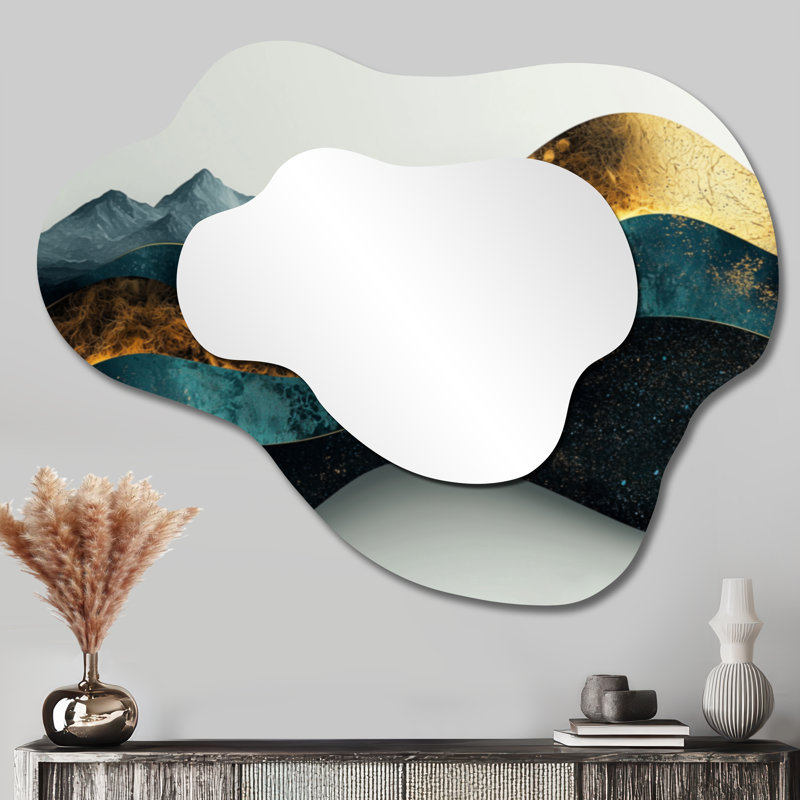 Minimal Mountains Solitude Horizon - Abstract Landscape Asymmetrical Decorative Mirror, Modern irregular Wall Mirror, Printed on Metal