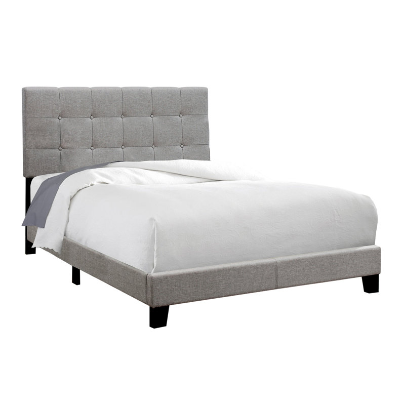 Lit Aena, revêtement en velours, tête de lit capitonnée, bois massif, Double, Gris