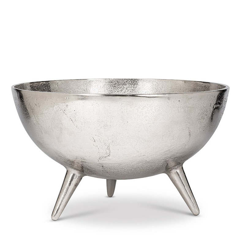 Bol décoratif en aluminium, H 14,5 po x l 12 po x P 8,25 po, Argent