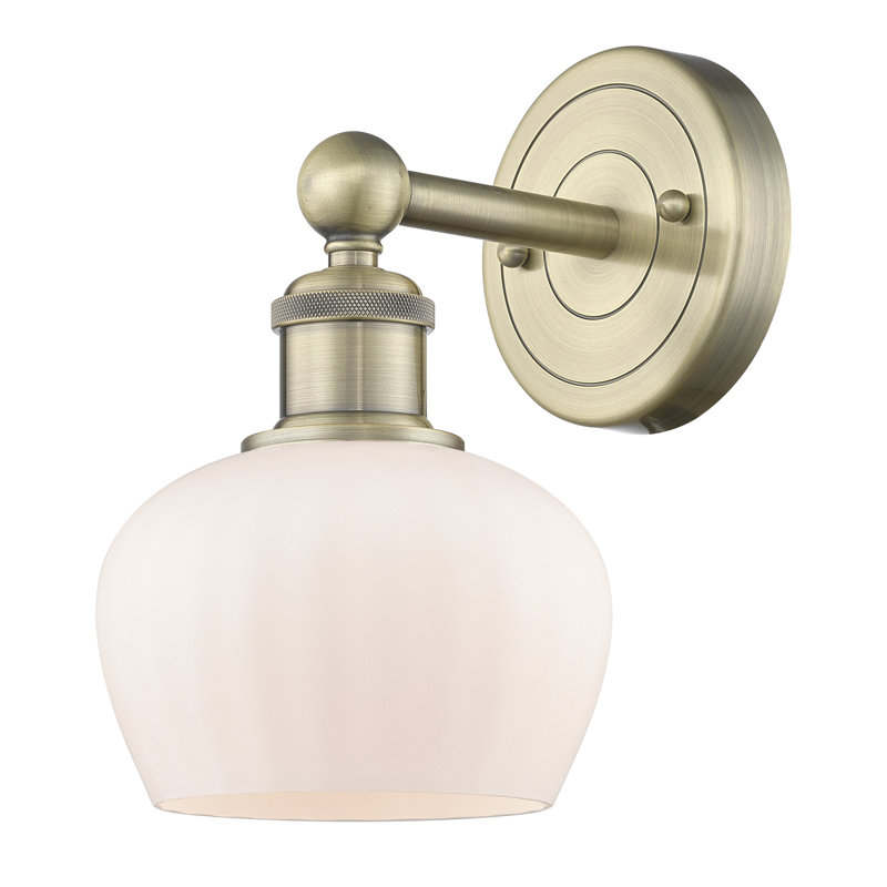 Canute Armed Sconce, Matte White, Antique Brass