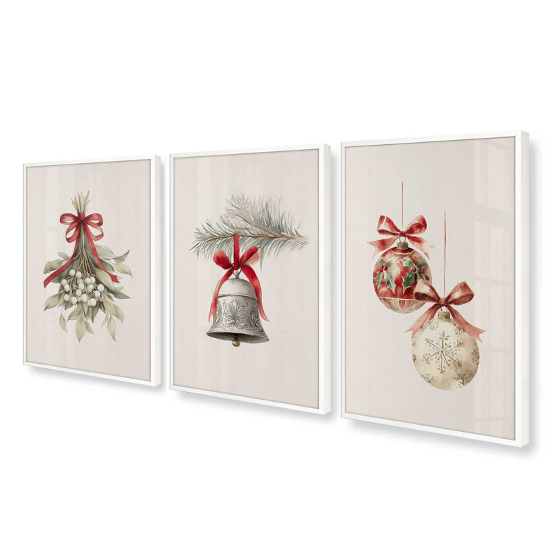 Ensemble de 3 estampes Tinsel & Tidings, Blanc opaque, H 15,5 po x l 37,5 po