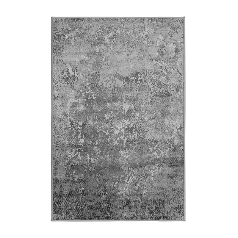 Tapis intérieur gris en laine / polyester tissé à la machine, Rectangle 2 pi x 3 pi
