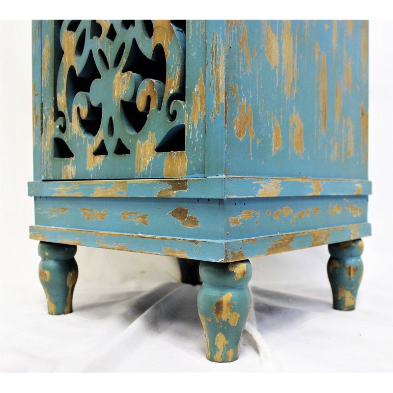 Jozwiak 30.75" Tall 1 - Door Accent Rustic Cabinet with Dual Storage Shelf, Distressed Blue