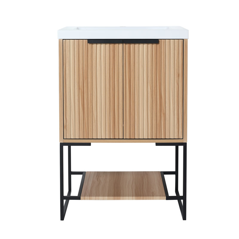 Flynn 23.6 Inch Freestanding Bathroom Vanity with Resin Basin, Brown