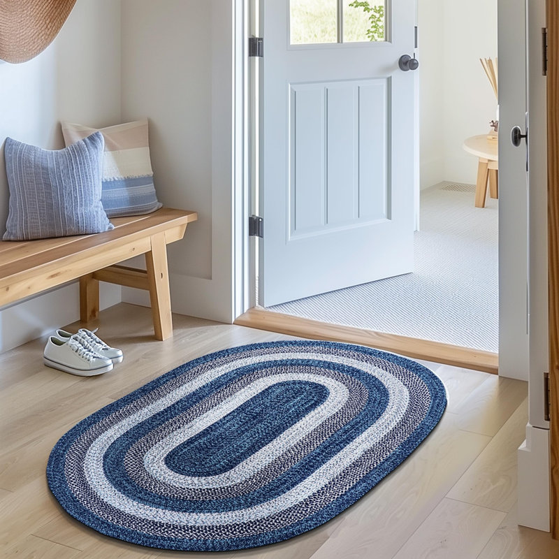 Tapis tressé à la main bleu turquoise Enika, Ovale 2 pi x 3 pi