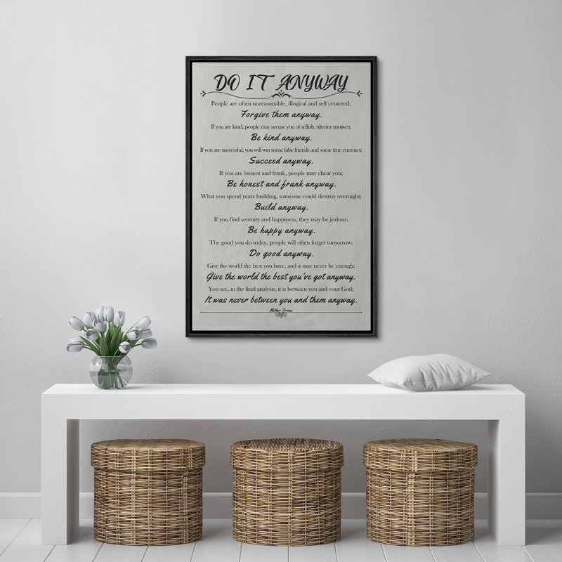 «Kindness and Compassion Quote Mother Teresa's Do it Anyway», reproduction sur toile flottante, H 36 po x l 24 po x P 1,5 po