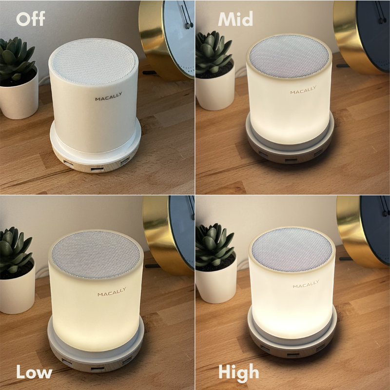 White Touch Control USB Table Lamp with Wooden Base