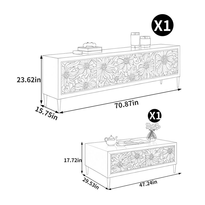 Tea table paired with TV stand combination