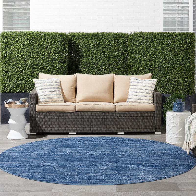 Tapis intérieur / extérieur bleu marine / bleu Nourison Essentials, Rond 6 pi