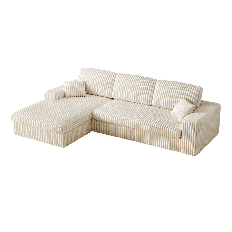 Canapé modulaire moderne en mousse avec siège inclinable réversible en velours côtelé 2-en-1, 3 coussins décoratifs et 2 coussins décoratifs
