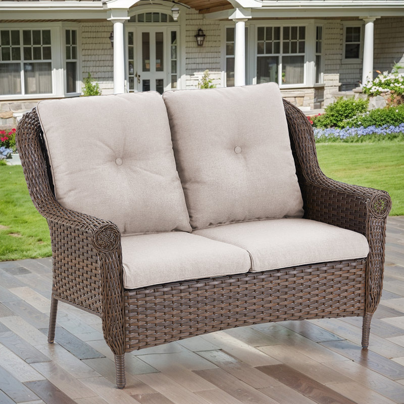 Causeuse d'extérieur en osier avec coussins Mindee, Beige