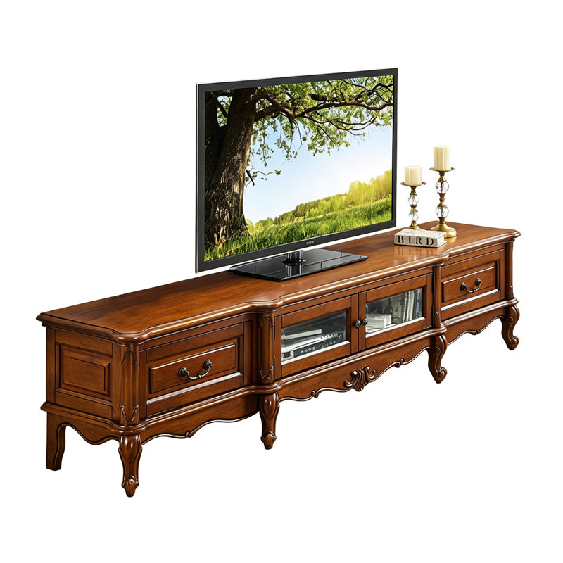 Meuble télé courbé en bois massif brun avec rangement, H 19,69 po x l 94,49 po x P 18,11 po