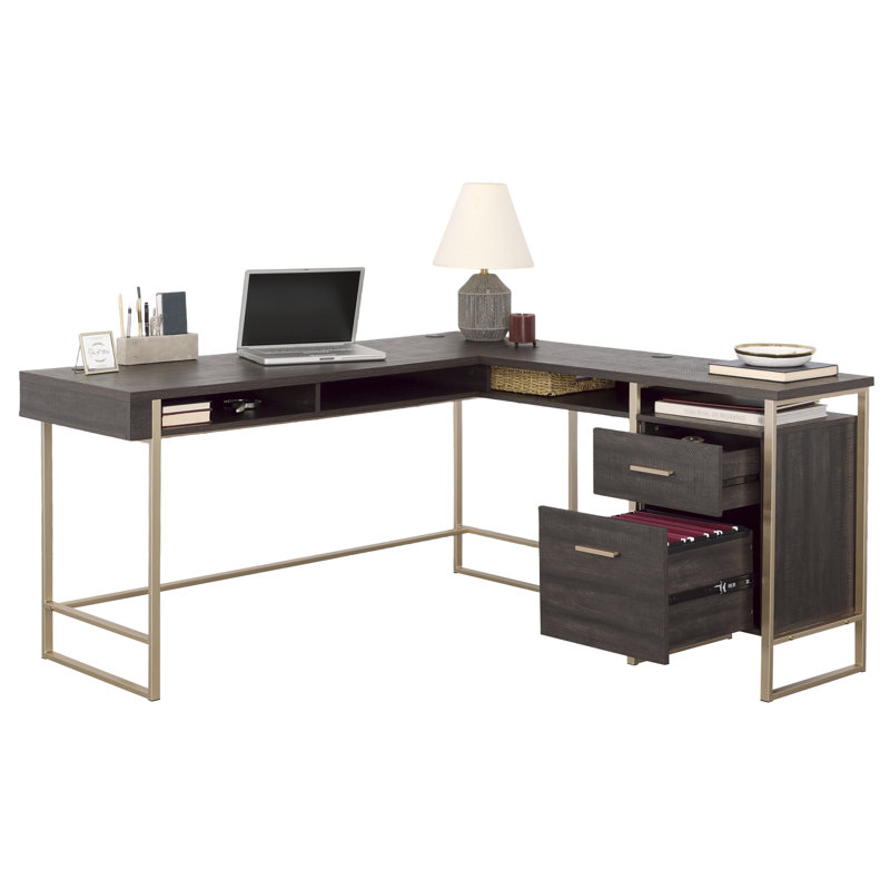 Bureau en L noir avec grand bureau | Idée de cadeau
