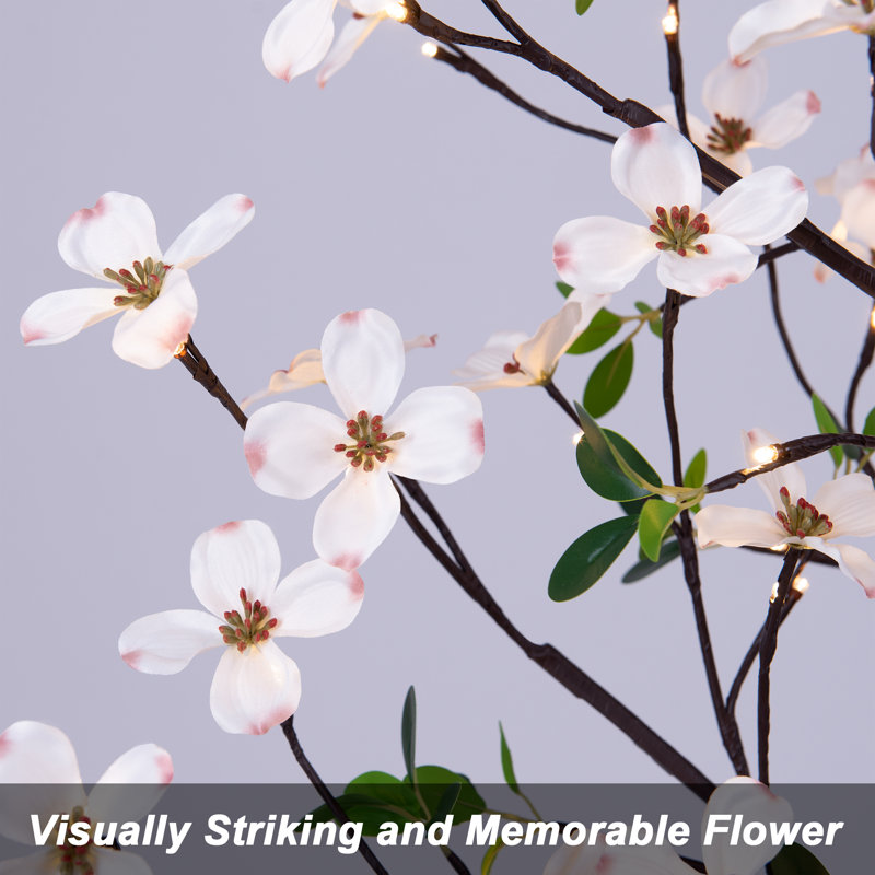 Arbre à fleurs illuminé de 6 pi avec des baies et des lumières blanches chaudes pour le printemps et l'extérieur