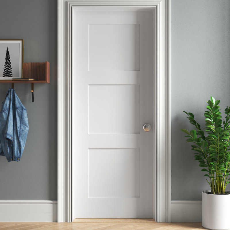 Primed 3 Equal Panel Shaker Interior Door, 34" x 80"