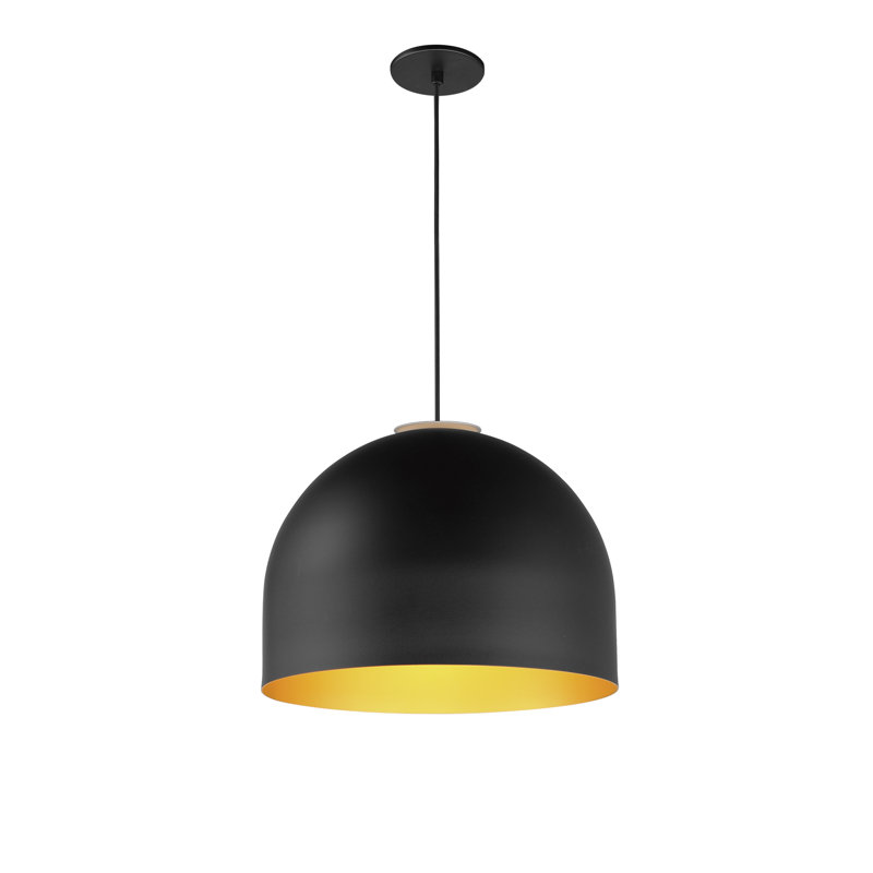 Luminaire suspendu en forme de dôme à 1 lumière M Elizabeth, Noir mat / Or, H 14,75 po x l 19,75 po x P 19,75 po