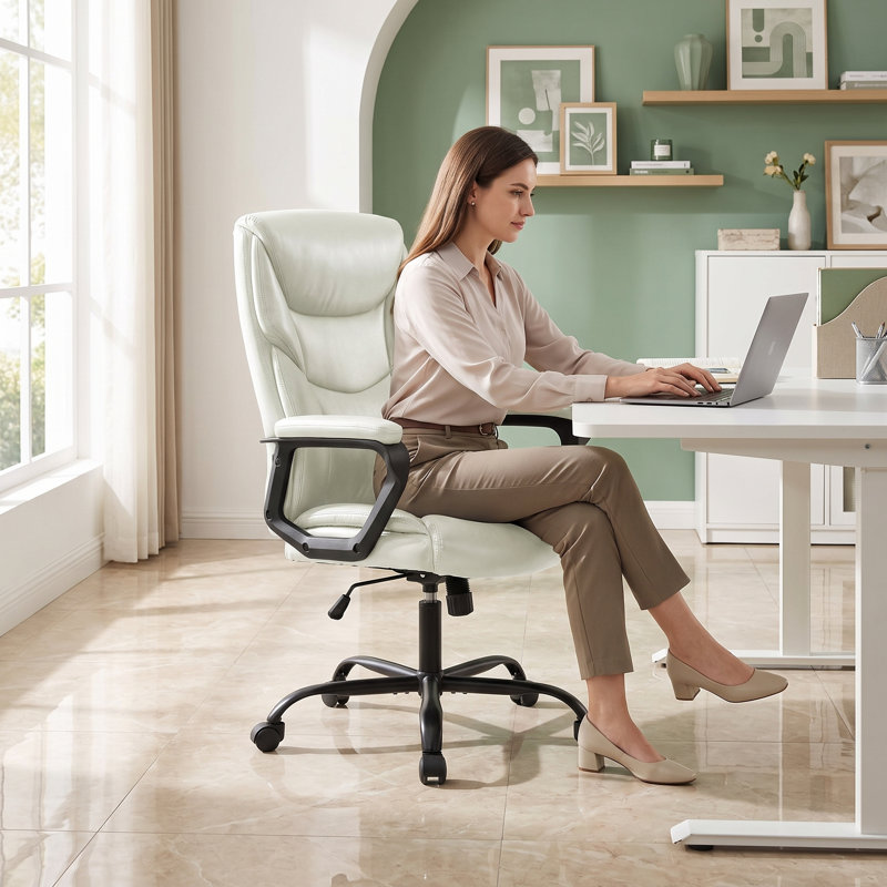 Fauteuil de direction ergonomique à haut dossier en similicuir, Fixed, Cream