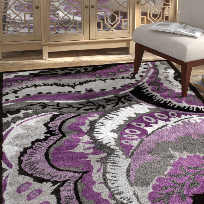 Mauve abstrait/Tapis décoratif gris, Rectangle 9 pi 2 po x 12 pi 6 po