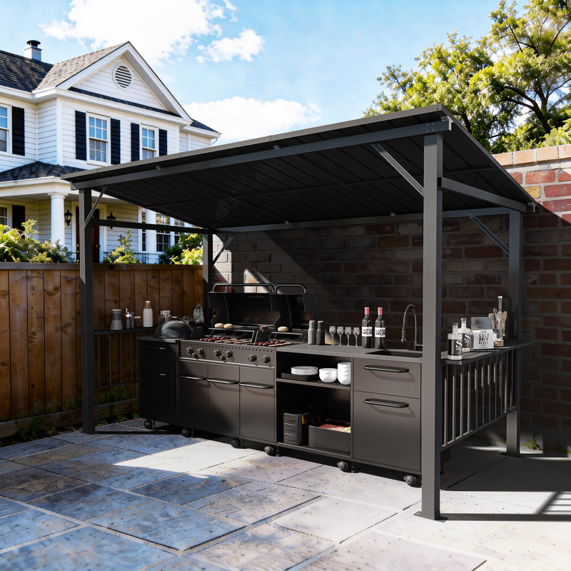 12 Ft. W X 6 Ft. D Patio Grill Gazebo With Sloped Hard Top For Bbq
