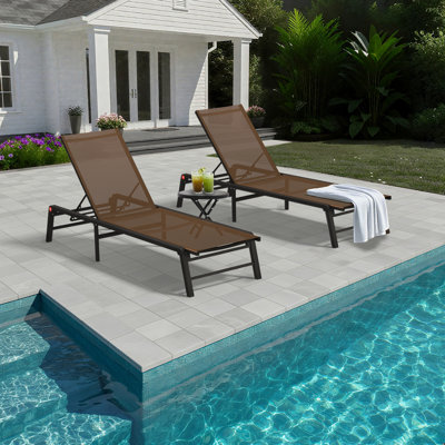 Assemble-Free Chaise Lounge Outdoor, Aluminum Outdoor Chaise Lounge Set of 2 , Patio Lounger Poolside Lay Flat Sunbathing Adjustable Backrest Pool Lounge Chair
