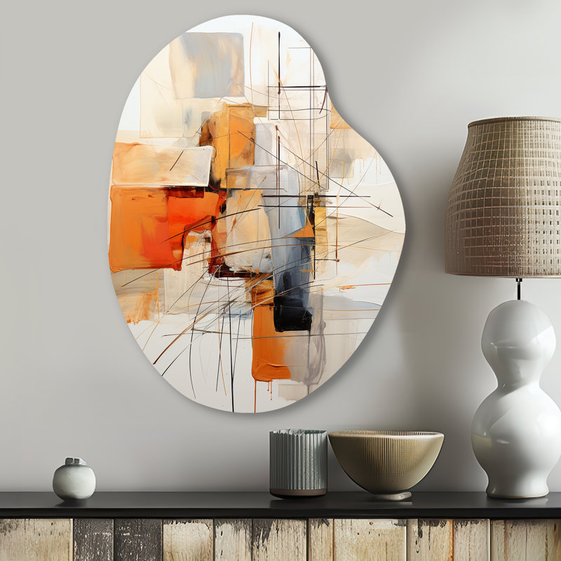 Orange gris, dessin au trait, expressionnisme abstrait - art au trait en forme de poire, art mural en métal asymétrique