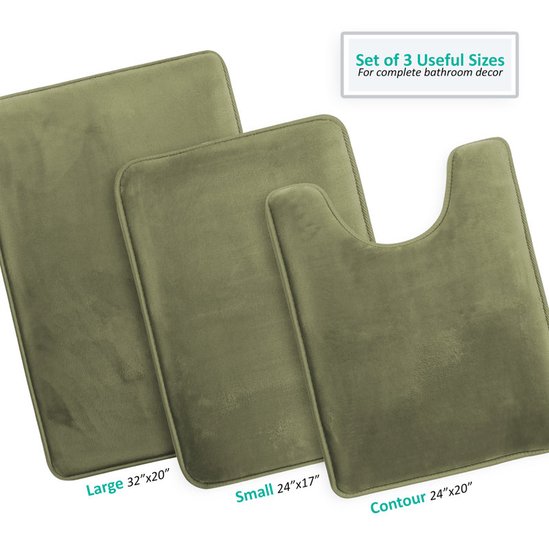 Aighan 3 Piece Ultra Soft and Absorbent Memory Foam Bath Rug Set with Non-Slip Backing, Sage Green