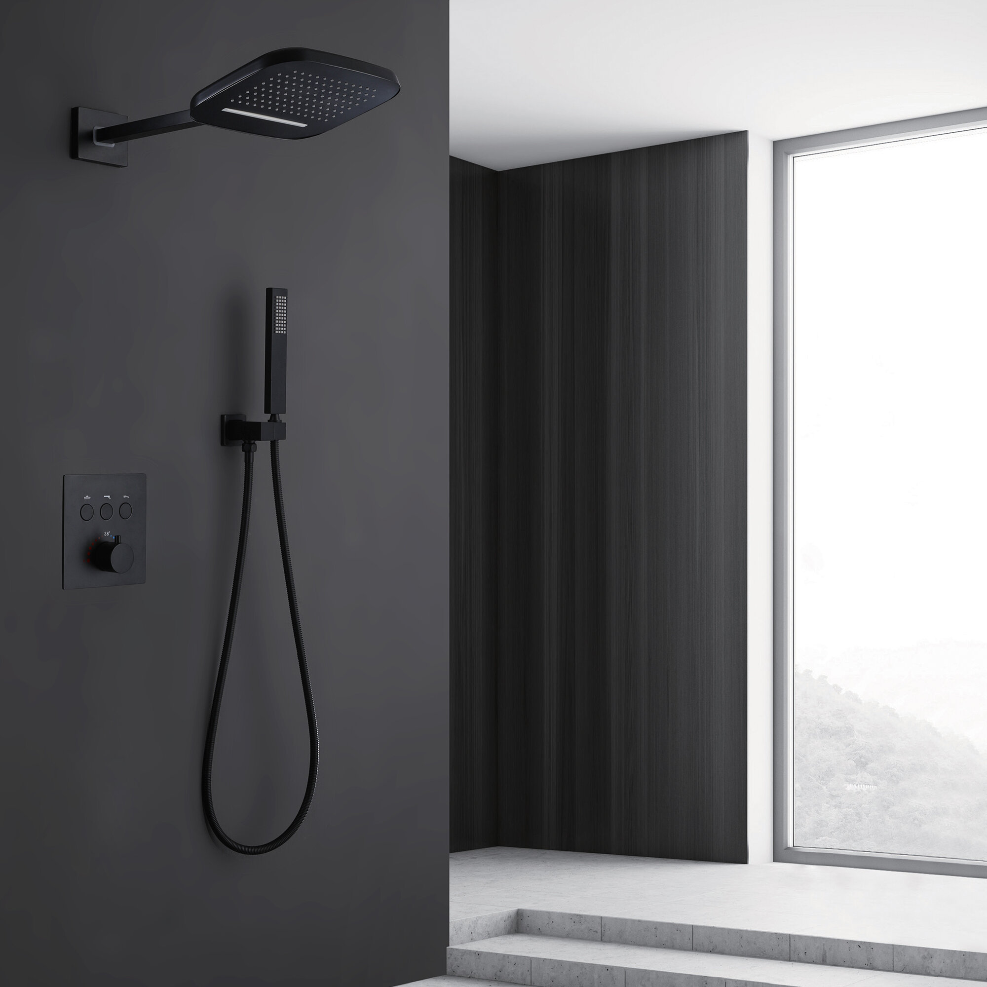 Thermostatic High-End Shower System with LED Waterfall Rainfall Shower Head  – Rbrohant