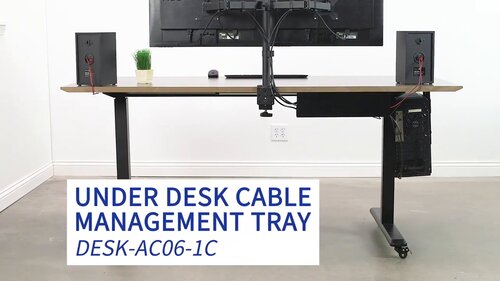 16.5-Inch Under Desk Cable Management Tray - Wire Management Under Desk with Cable Clip Holders - Under Table Cable Management Tray for Home and Offic