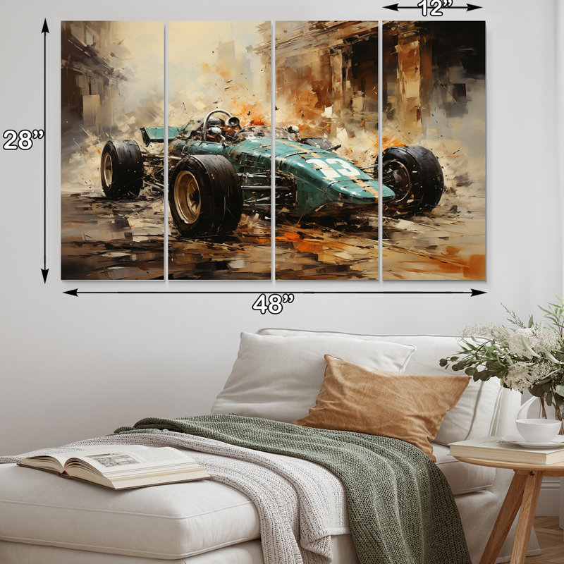 Illustration rétro de voiture de sport Grand Prix - voitures, voiture de course, art mural, salon - 4 panneaux