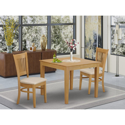 L'ensemble de table de salle à manger 3 pièces contient une table de cuisine carrée et 2 chaises de salle à manger rembourrées en tissu de lin, 36 x 36 pouces, chêne