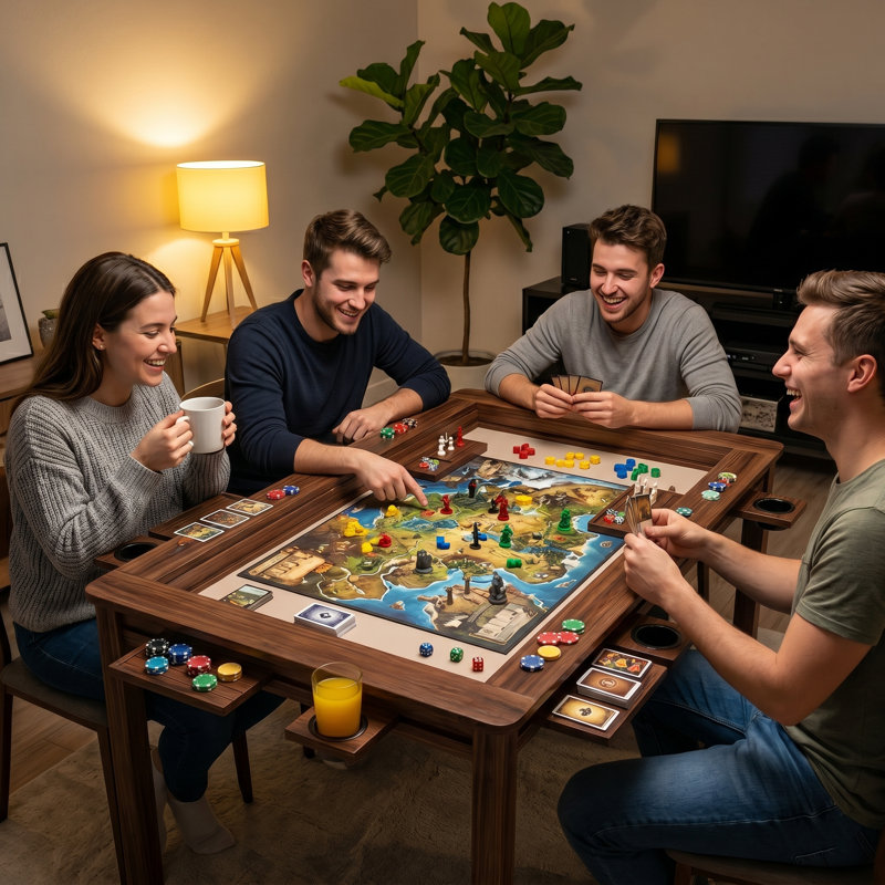 53" 6-Player Game Dining Table With Removable Top & Storage Rack