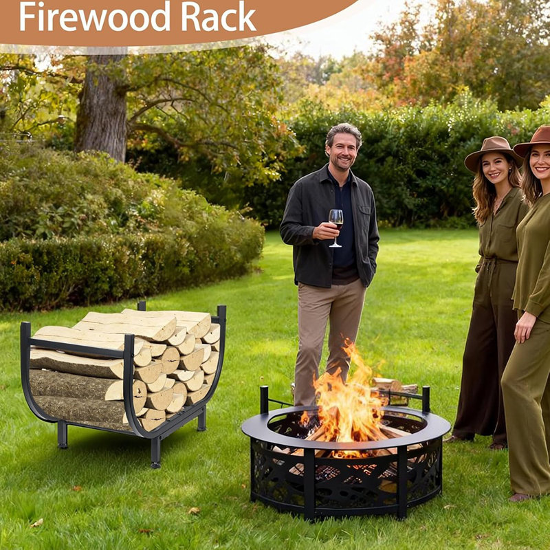 Support à bois d'extérieur 30 po avec support, support à bûches d'intérieur, support à bois à double revêtement, support de bûches de patio imperméable et antirouille pour foyer