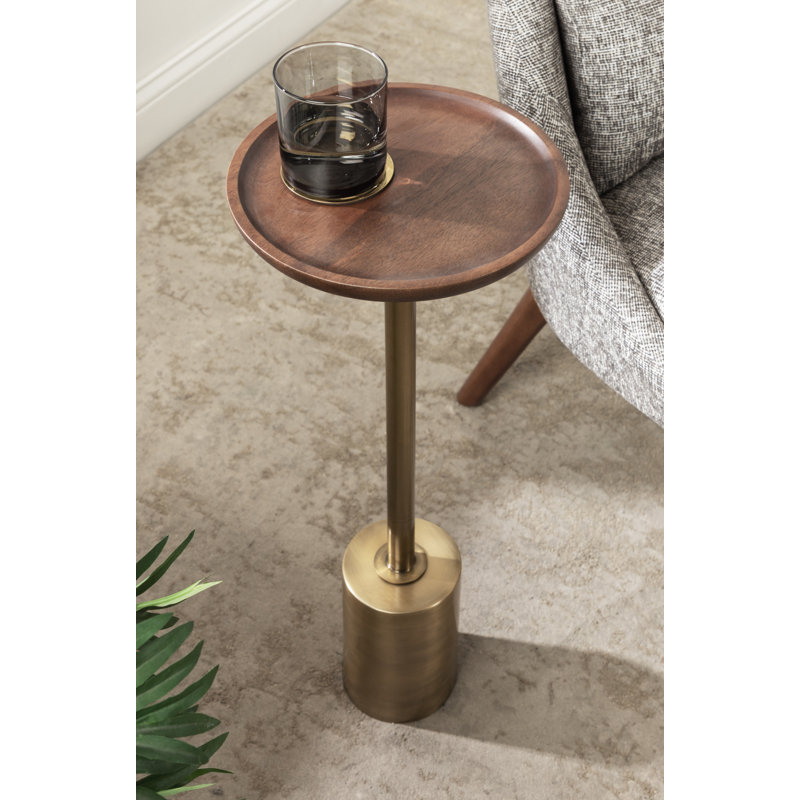 Armengol Solid Wood Tray Top End Table, Walnut, Brass, 24'' H X 10'' W X 10'' D