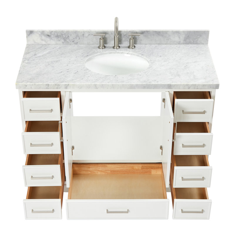 49'' Single Bathroom Vanity with Carrara Marble Top, White