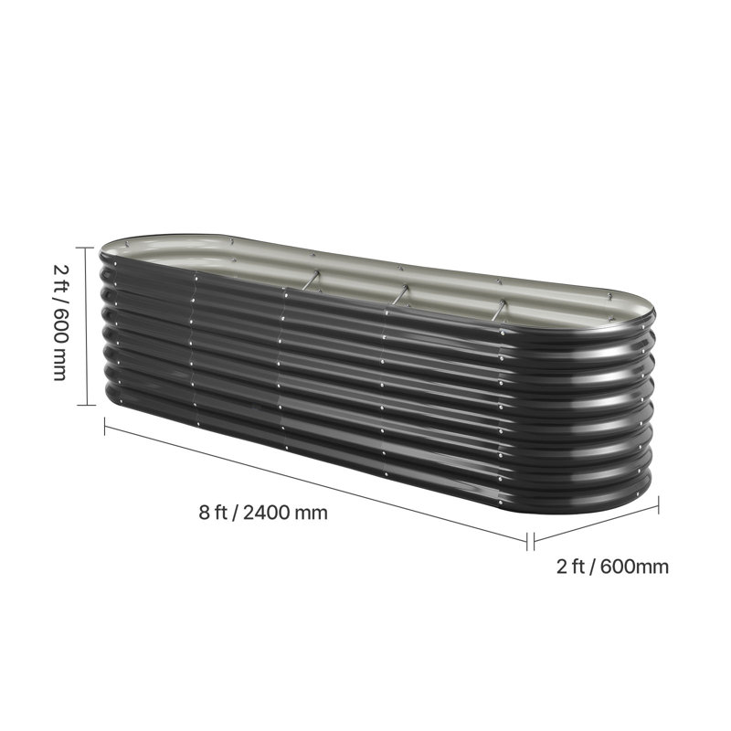 Metal Raised Garden Bed, 8 x 2 x 2 ft Oval Outdoor Galvanized Planter Garden Box, Open Bottom Design, Large Planter Raised Bed for Growing Vegetables, Flowers, Herbs, and Succulents, Dark Gray