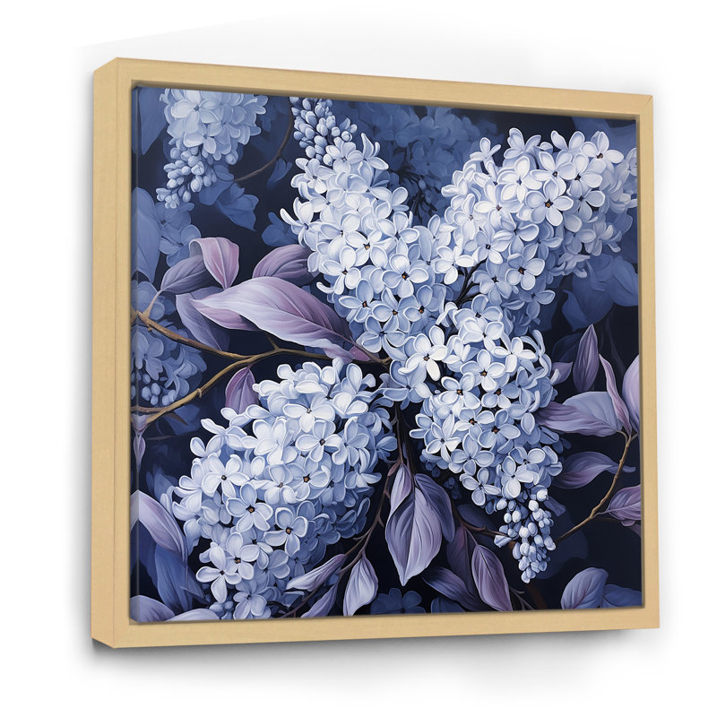 Jardin bleu de lilas - art mural lilas pour le salon, Cadre naturel flottant, 16" H x 16" W