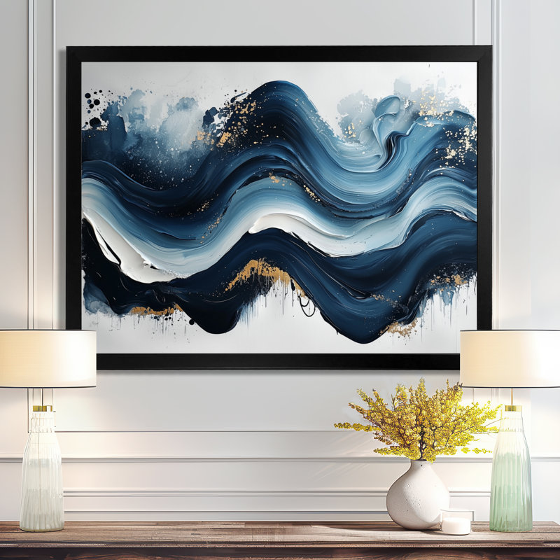Encre monochrome Echo of River I - Op Art, art mural, Reproduction encadrée d'une seule photo, H 30 po x l 40 po