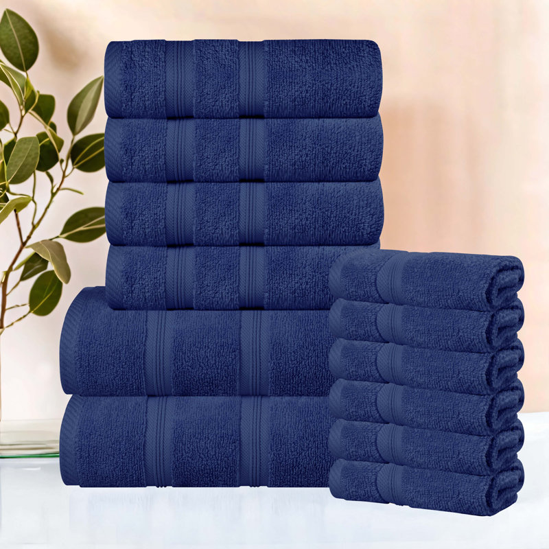 Smart Dry Zero Twist Cotton Medium Weight 12 Piece Assorted Towel Set by , Navy Blue