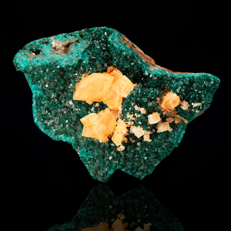 Dioptase with Golden Calcite