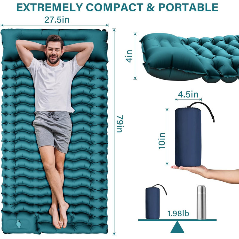 Coussin de camping, tapis de camping ultraléger avec coussin intégré, Sarcelle