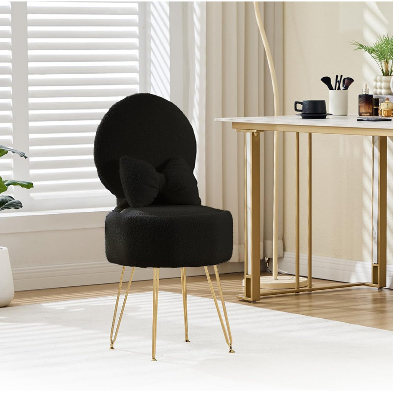 Tabouret de coiffeuse avec rangement dissimulé et dossier rabattable, noir, Noir