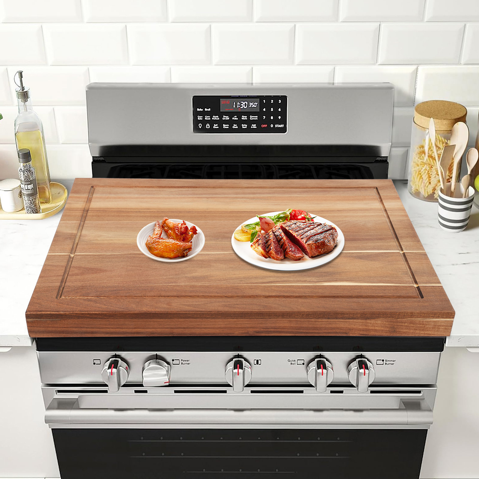 YaoTown Wood Stove Top Cover Noodle Board For Electric Stove And Gas Stove With Handles & Reviews | Wayfair