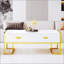 Table basse moderne blanche moderne avec 4 tiroirs et base dorée-639367427