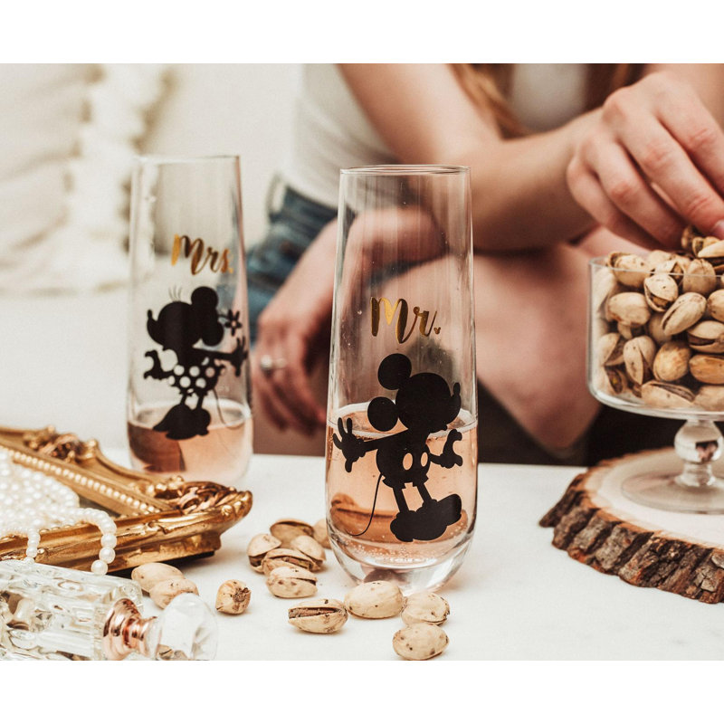 Disney Mickey and Minnie 2 pièces 9 oz. Ensemble de verres cannelés sans pied